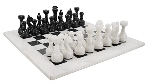 RADICALn Juego completo de ajedrez con peso blanco y negro hecho a mano de 15 pulgadas, juego de ajedrez de mármol estilo Staunton y embajador para adultos