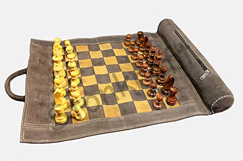 StonKraft 19 'x 15' (Tablero de ajedrez tamaño 12 'x 12') Genuino Juego de ajedrez de Cuero Enrollable - con Piezas de ajedrez de...