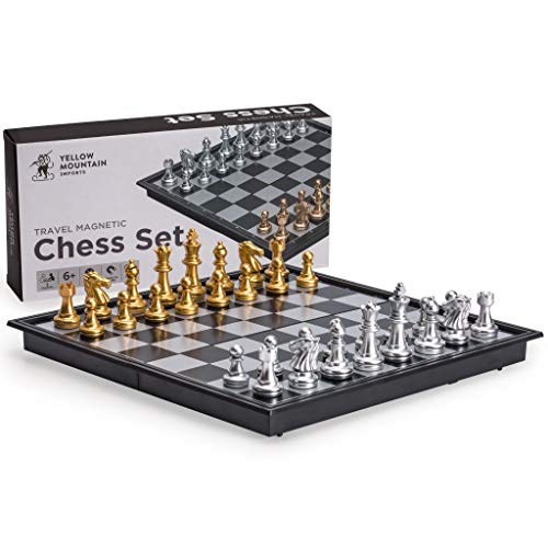 Yellow Mountain Imports Juego de ajedrez magnético de Viaje (25 centímetros) - Juego de Mesa Plegable y portátil