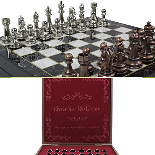 Antochia Crafts Juego de ajedrez personalizado de 14 pulgadas, tablero personalizado en caja y figuras de metal, idea de regalo...