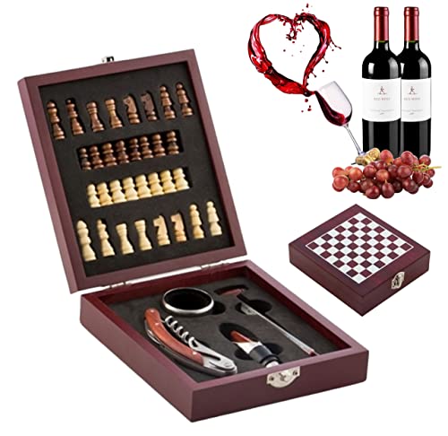San valentin - juego de accesorios para vino y ajedrez - regalos originales para hombre - regalos san valentin hombre - Termómetro - Sacacorchos y Abrebotellas 37 pz - 15x5x17cm