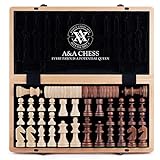 A&A Juego de ajedrez y Damas Plegable de Madera 38cm / Piezas de ajedrez Staunton de 7,6cm de Altura de Rey - Caja de Haya con...