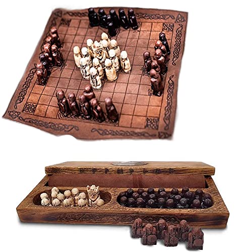 QNQA Juego de ajedrez medieval, juego de ajedrez vikingo, piezas de ajedrez vikingo, juego de ajedrez vikingo Hnefatafl para...