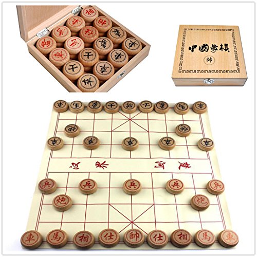 FunnyGoo Juego de ajedrez Chino Beechwood Xiangqi ( 4cm de diámetro, con Caja de Madera )