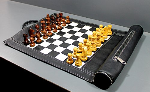 StonKraft Juego de ajedrez de Cuero 19 'x 15' (tamaño de Tablero de ajedrez de 12 'x 12') - con Piezas de ajedrez de Madera en...