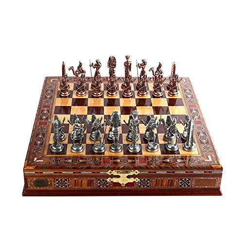 Juego de ajedrez de Cobre Antiguo Egipcio para Adultos, Piezas Hechas a Mano y Tablero de ajedrez de Madera Maciza Natural con...