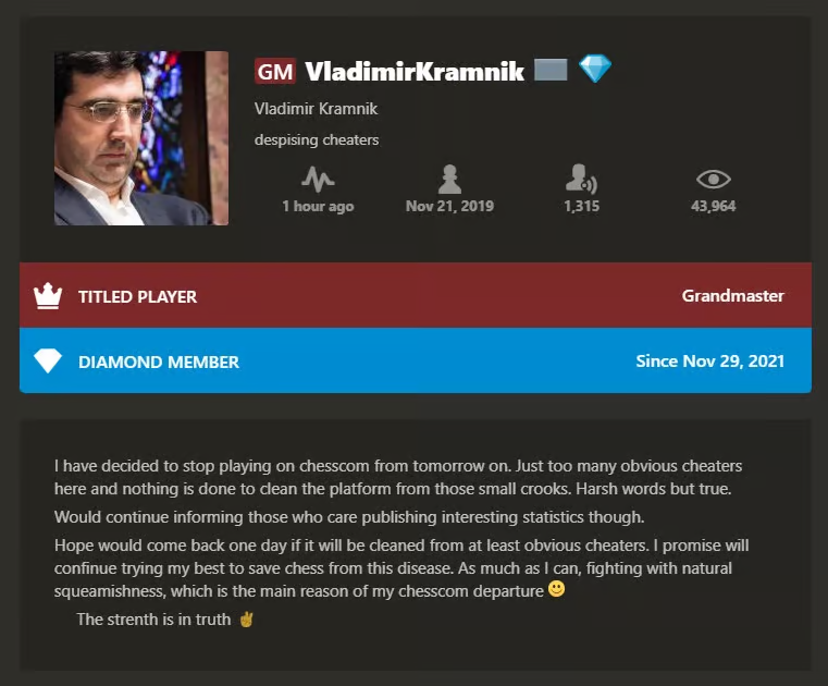 Vladimir Kramnik boicotea a Chess.com 
