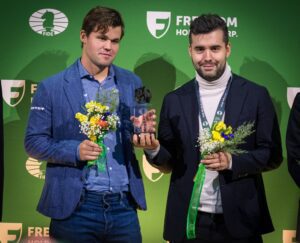 Ilustración de carlsen y nepomniachtchi comparten oro; ju wenjun triunfa en el blitz  ajedrez
