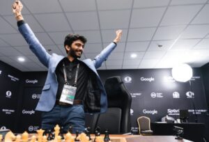Ilustración de partida 14 del campeonato mundial de la fide gukesh d se corona como e ajedrez