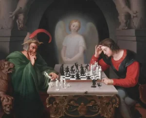 Pintura Jaque Mate (Retzsch, 1831): La Leyenda del Diablo y la Jugada Oculta