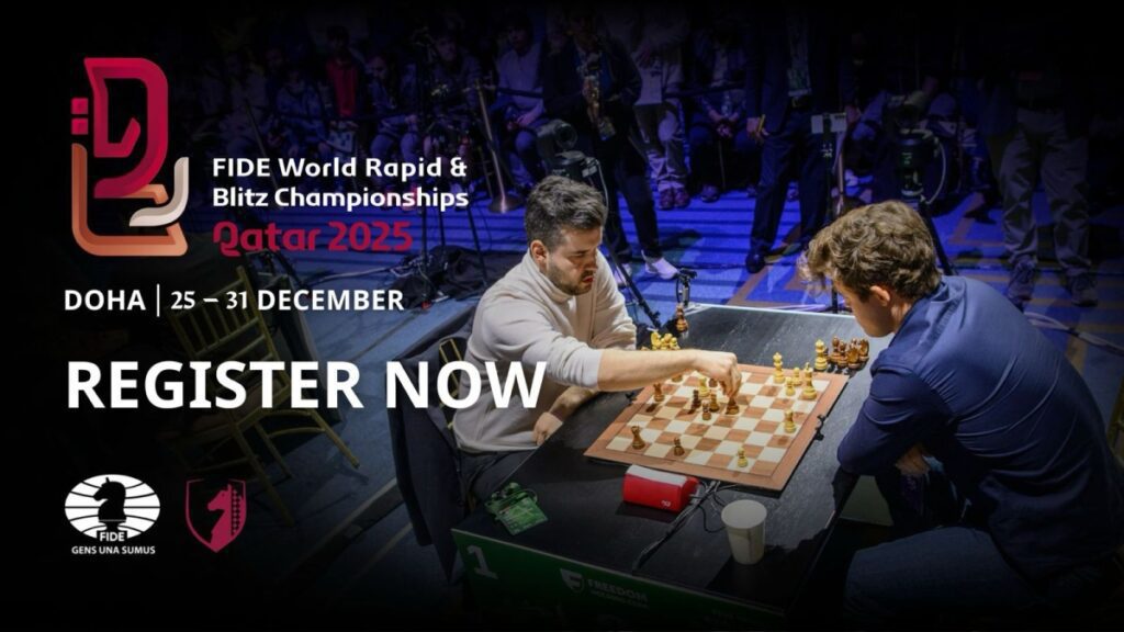 Ilustración de campeonato mundial de ajedrez r?pido y blitz fide 2025 inscripciones a ajedrez