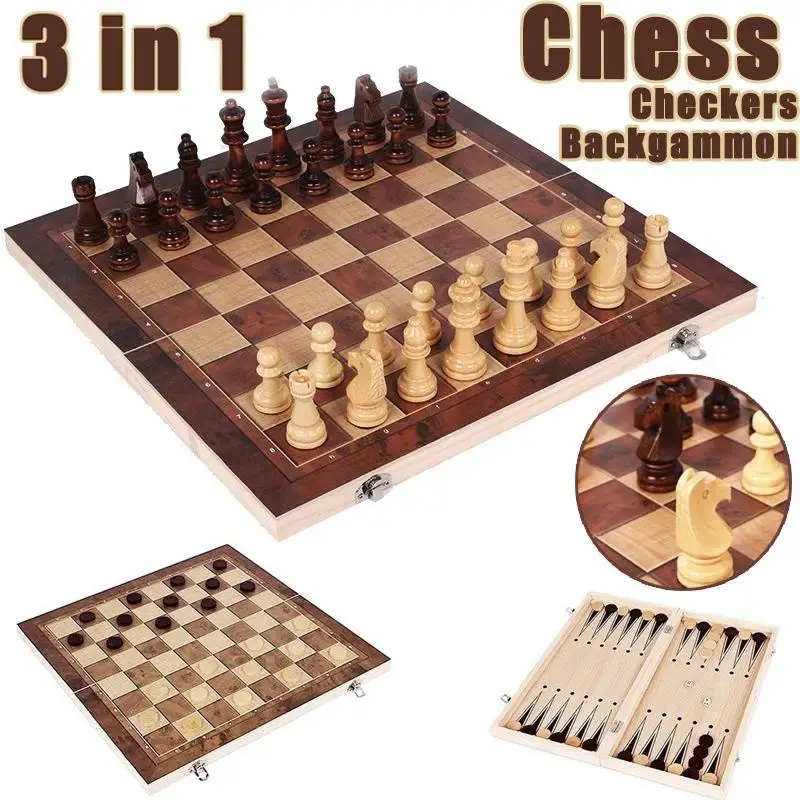 Juego de Ajedrez de Madera Maciza Artesanal Plegable