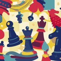Ilustración de cinco formas de explorar el ajedrez durante el campeonato mundial de a ajedrez