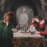 Pintura jaque mate de 1831 enigma del cuadro de ajedrez contra el diablo